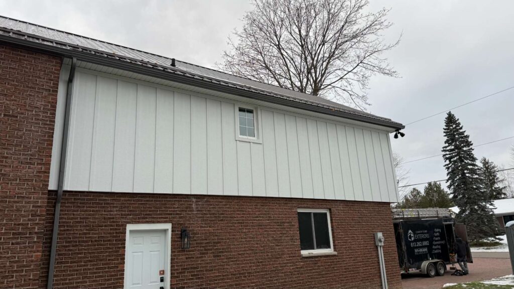 Maitland-lp-smartside-board-batten-install-country-home-exteriors-0797 Home demolition and LP Smartside Board & Batten installation project in Maitland (near Brockville) by Country Home Exteriors